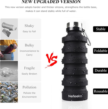 Collapsible Water Bottle, 27oz Reuseable BPA Free Silicone Foldable Portable Leak Proof Sports Water Bottle with Carabiner for Travel Gym Camping Hiking