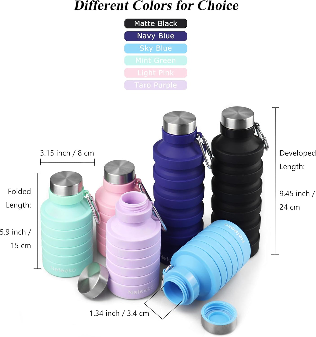Collapsible Water Bottle, 27oz Reuseable BPA Free Silicone Foldable Portable Leak Proof Sports Water Bottle with Carabiner for Travel Gym Camping Hiking