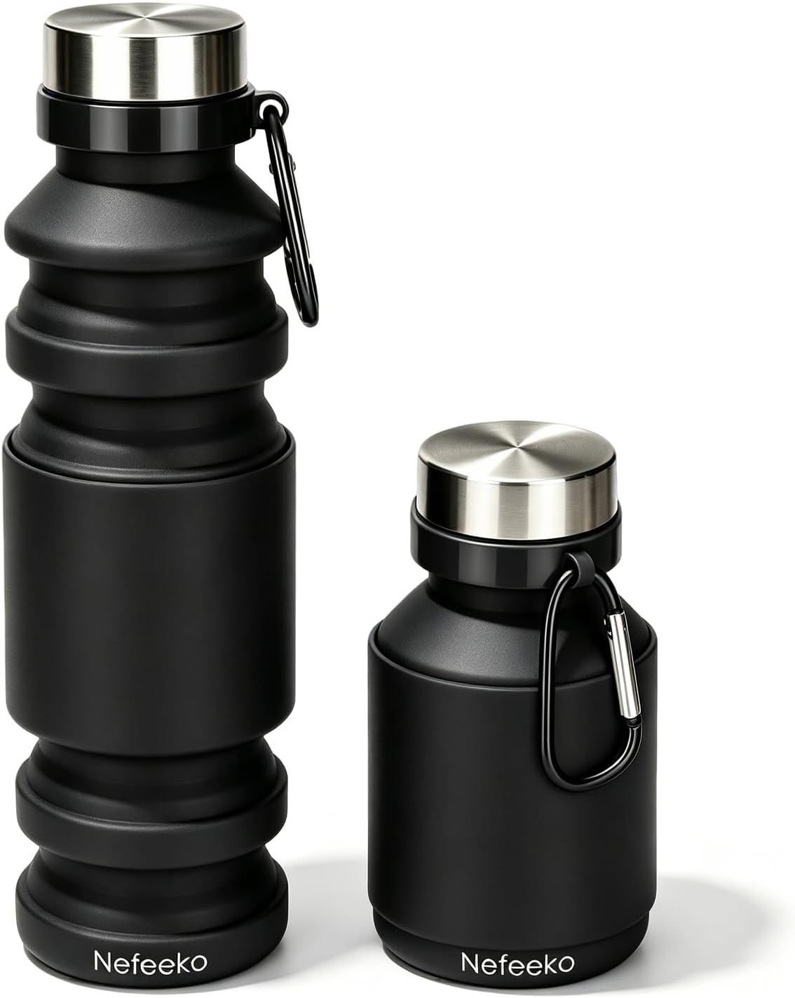 Collapsible Water Bottle, 27oz Reuseable BPA Free Silicone Foldable Portable Leak Proof Sports Water Bottle with Carabiner for Travel Gym Camping Hiking