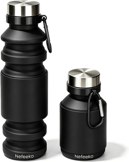 Collapsible Water Bottle, 27oz Reuseable BPA Free Silicone Foldable Portable Leak Proof Sports Water Bottle with Carabiner for Travel Gym Camping Hiking