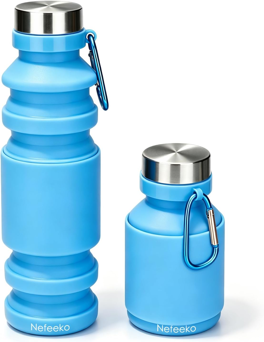 Collapsible Water Bottle, 27oz Reuseable BPA Free Silicone Foldable Portable Leak Proof Sports Water Bottle with Carabiner for Travel Gym Camping Hiking