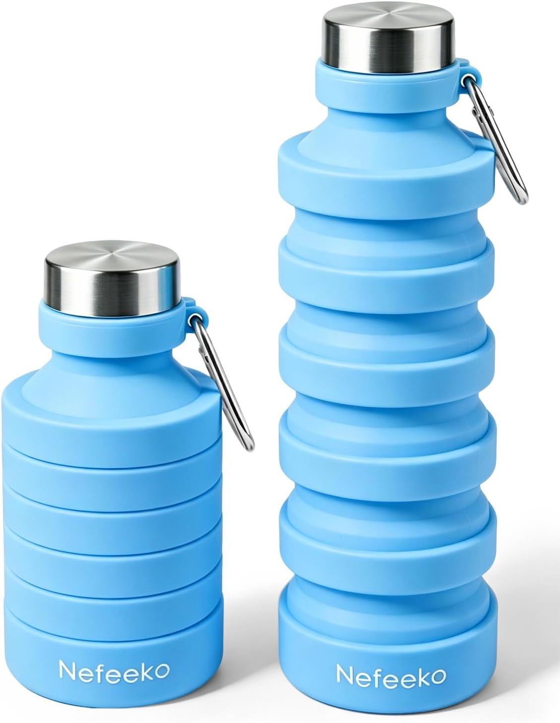 Collapsible Water Bottle, 27oz Reuseable BPA Free Silicone Foldable Portable Leak Proof Sports Water Bottle with Carabiner for Travel Gym Camping Hiking