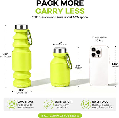 Collapsible Water Bottle, 27oz Reuseable BPA Free Silicone Foldable Portable Leak Proof Sports Water Bottle with Carabiner for Travel Gym Camping Hiking