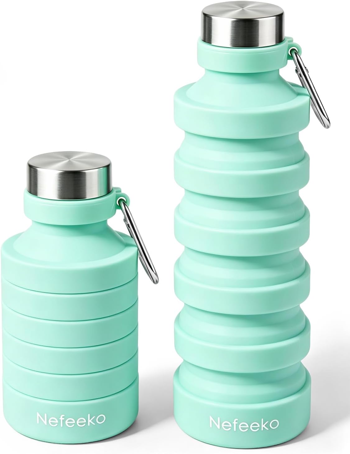 Collapsible Water Bottle, 27oz Reuseable BPA Free Silicone Foldable Portable Leak Proof Sports Water Bottle with Carabiner for Travel Gym Camping Hiking
