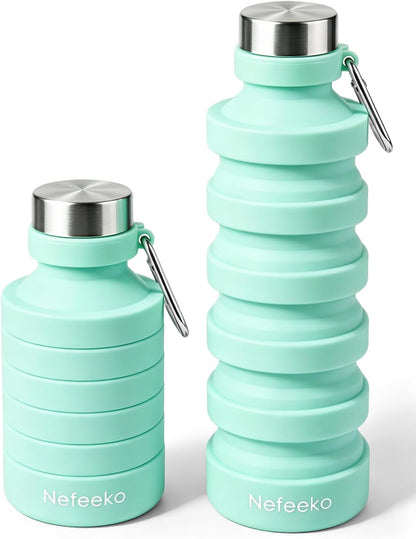 Collapsible Water Bottle, 27oz Reuseable BPA Free Silicone Foldable Portable Leak Proof Sports Water Bottle with Carabiner for Travel Gym Camping Hiking