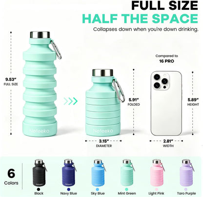 Collapsible Water Bottle, 27oz Reuseable BPA Free Silicone Foldable Portable Leak Proof Sports Water Bottle with Carabiner for Travel Gym Camping Hiking