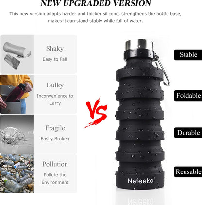 Collapsible Water Bottle, 27oz Reuseable BPA Free Silicone Foldable Portable Leak Proof Sports Water Bottle with Carabiner for Travel Gym Camping Hiking