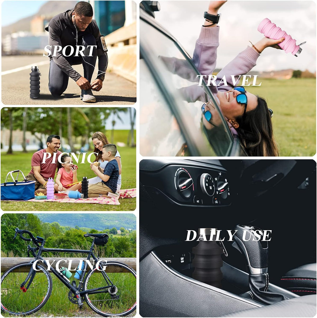 Collapsible Water Bottle, 27oz Reuseable BPA Free Silicone Foldable Portable Leak Proof Sports Water Bottle with Carabiner for Travel Gym Camping Hiking