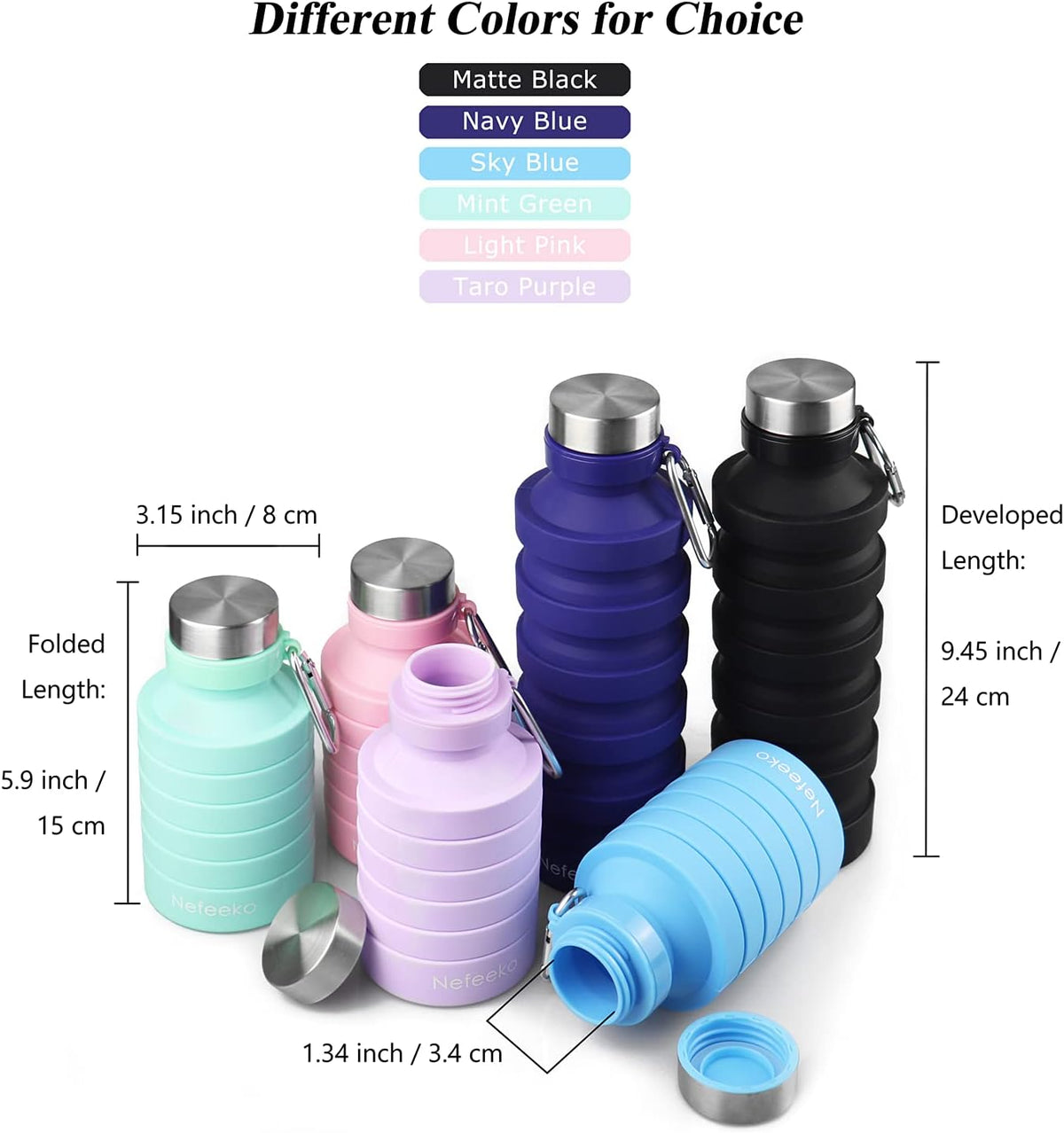 Collapsible Water Bottle, 27oz Reuseable BPA Free Silicone Foldable Portable Leak Proof Sports Water Bottle with Carabiner for Travel Gym Camping Hiking