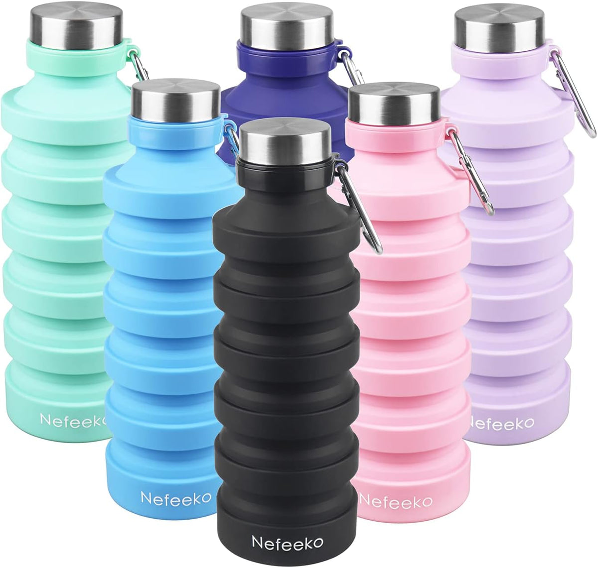 Collapsible Water Bottle, 27oz Reuseable BPA Free Silicone Foldable Portable Leak Proof Sports Water Bottle with Carabiner for Travel Gym Camping Hiking