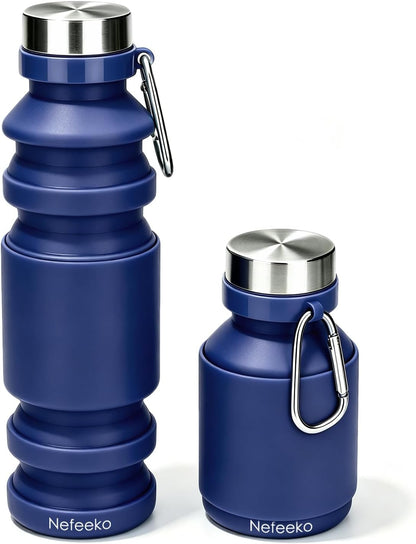 Collapsible Water Bottle, 27oz Reuseable BPA Free Silicone Foldable Portable Leak Proof Sports Water Bottle with Carabiner for Travel Gym Camping Hiking