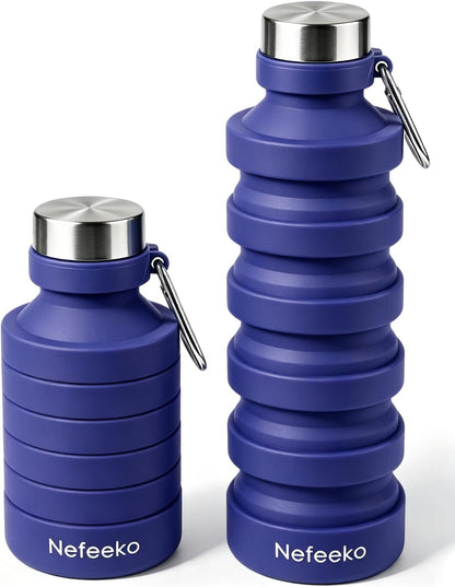 Collapsible Water Bottle, 27oz Reuseable BPA Free Silicone Foldable Portable Leak Proof Sports Water Bottle with Carabiner for Travel Gym Camping Hiking