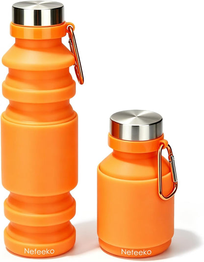 Collapsible Water Bottle, 27oz Reuseable BPA Free Silicone Foldable Portable Leak Proof Sports Water Bottle with Carabiner for Travel Gym Camping Hiking