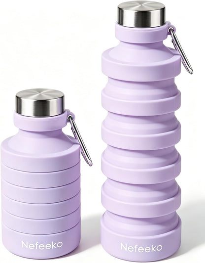Collapsible Water Bottle, 27oz Reuseable BPA Free Silicone Foldable Portable Leak Proof Sports Water Bottle with Carabiner for Travel Gym Camping Hiking
