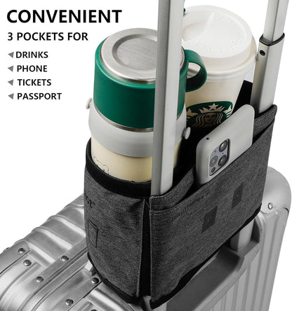 Luggage Travel Cup Holder Free Hand Drink Carrier - Hold Two Coffee Mugs - Fits Roll on Suitcase Handles - Gifts for Flight Attendants Travelers Accessories Carbon Black