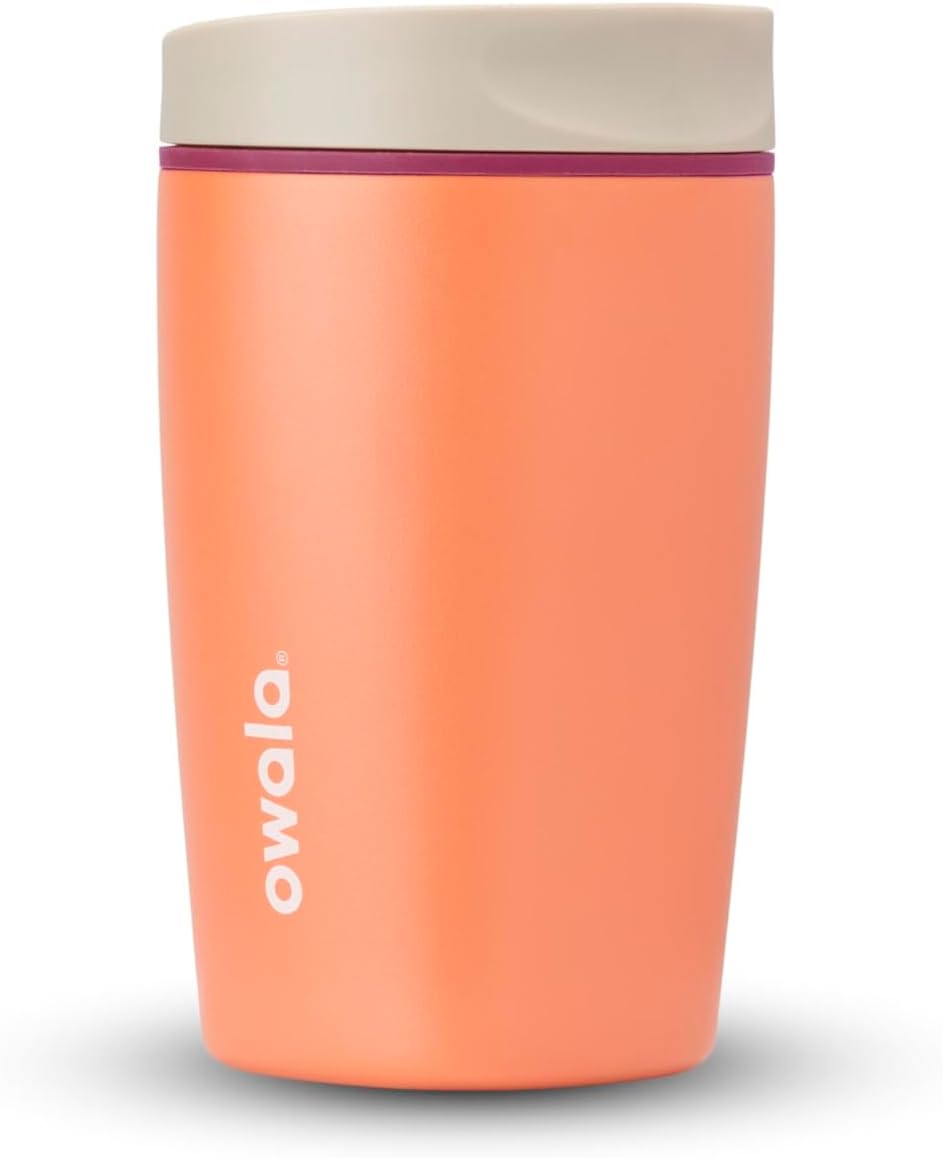 SmoothSip Slider Insulated Stainless Steel Coffee Tumbler, Reusable Iced Coffee Cup, Hot Coffee Travel Mug, BPA Free 12 oz, Peachy Keen
