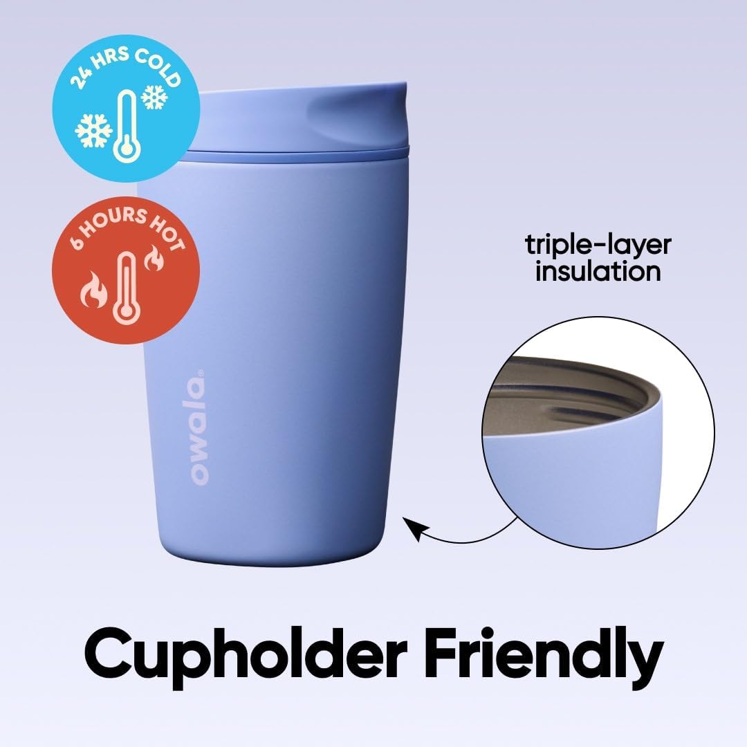 SmoothSip Slider Insulated Stainless Steel Coffee Tumbler, Reusable Iced Coffee Cup, Hot Coffee Travel Mug, BPA Free 12 oz, Peachy Keen