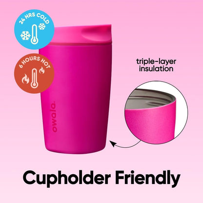 SmoothSip Slider Insulated Stainless Steel Coffee Tumbler, Reusable Iced Coffee Cup, Hot Coffee Travel Mug, BPA Free 12 oz, Peachy Keen