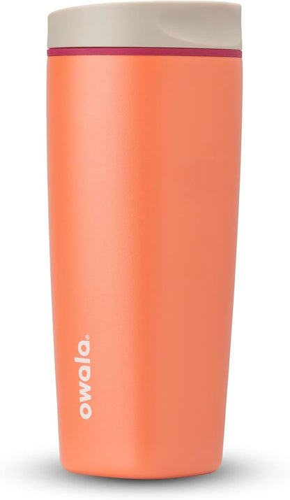 SmoothSip Slider Insulated Stainless Steel Coffee Tumbler, Reusable Iced Coffee Cup, Hot Coffee Travel Mug, BPA Free 12 oz, Peachy Keen