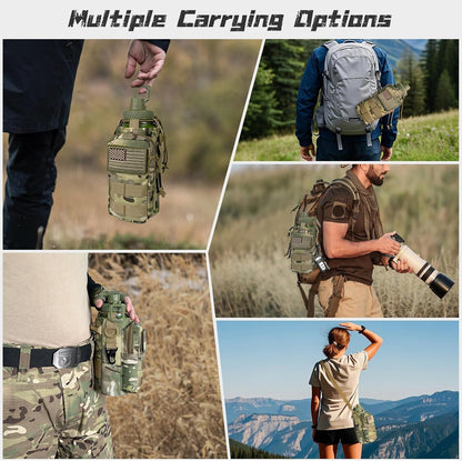 32 oz Insulated Water Bottle with Sleeve - Tactical Stainless Steel Gym Water Bottles for Men, Sports Water Bottle for Hiking Camping Outdoor with Camo Pouch