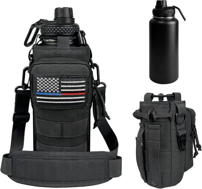 32 oz Insulated Water Bottle with Sleeve - Tactical Stainless Steel Gym Water Bottles for Men, Sports Water Bottle for Hiking Camping Outdoor with Camo Pouch