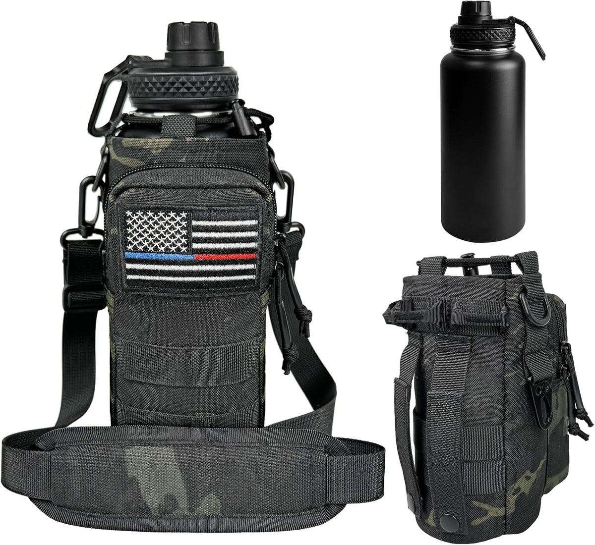 32 oz Insulated Water Bottle with Sleeve - Tactical Stainless Steel Gym Water Bottles for Men, Sports Water Bottle for Hiking Camping Outdoor with Camo Pouch