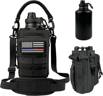 32 oz Insulated Water Bottle with Sleeve - Tactical Stainless Steel Gym Water Bottles for Men, Sports Water Bottle for Hiking Camping Outdoor with Camo Pouch