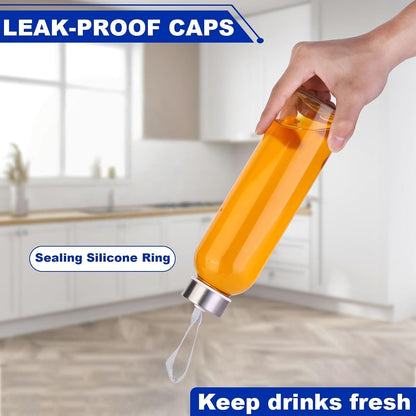 3 Packs Glass Water Bottles with Lid, Clear, 17oz