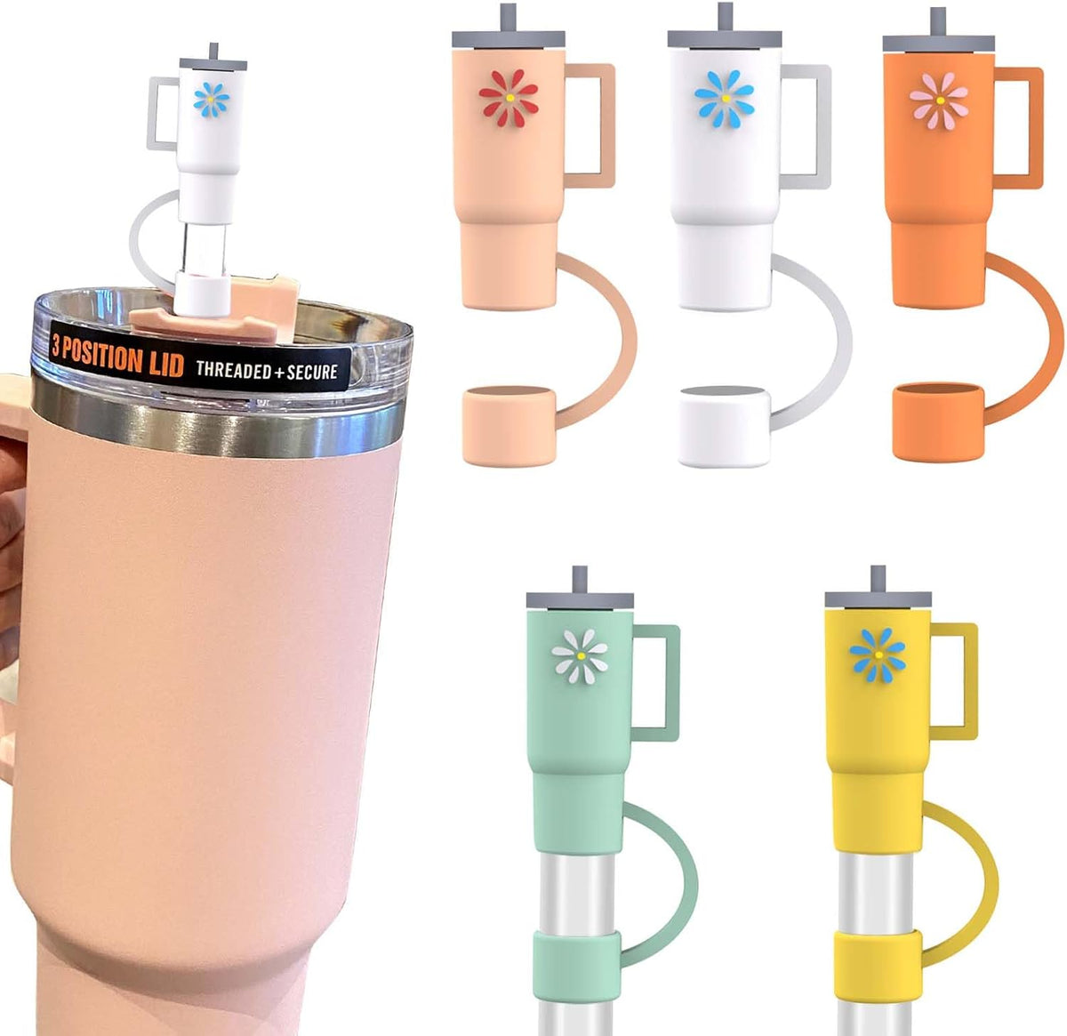5Pcs Silicone Straw Cover Cap Compatible with 30&40 Oz Tumblers, Straw Tip Covers for Cups Accessories