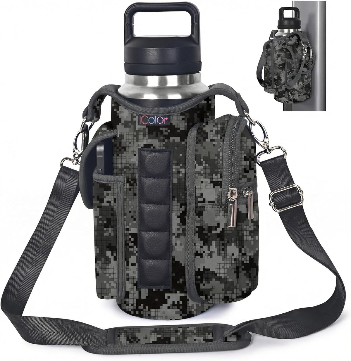 Magnetic Gym Bag Water Bottle Carrier Holder with Phone Pockets & Shoulder Strap,Gym Magnetic Bag 5 Built-in Magnets Gym Accessories Organizer Sling Bottle Bag Pouch Sleeve