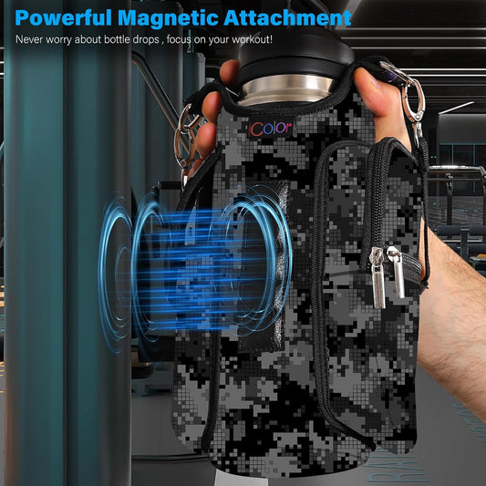 Magnetic Gym Bag Water Bottle Carrier Holder with Phone Pockets & Shoulder Strap,Gym Magnetic Bag 5 Built-in Magnets Gym Accessories Organizer Sling Bottle Bag Pouch Sleeve
