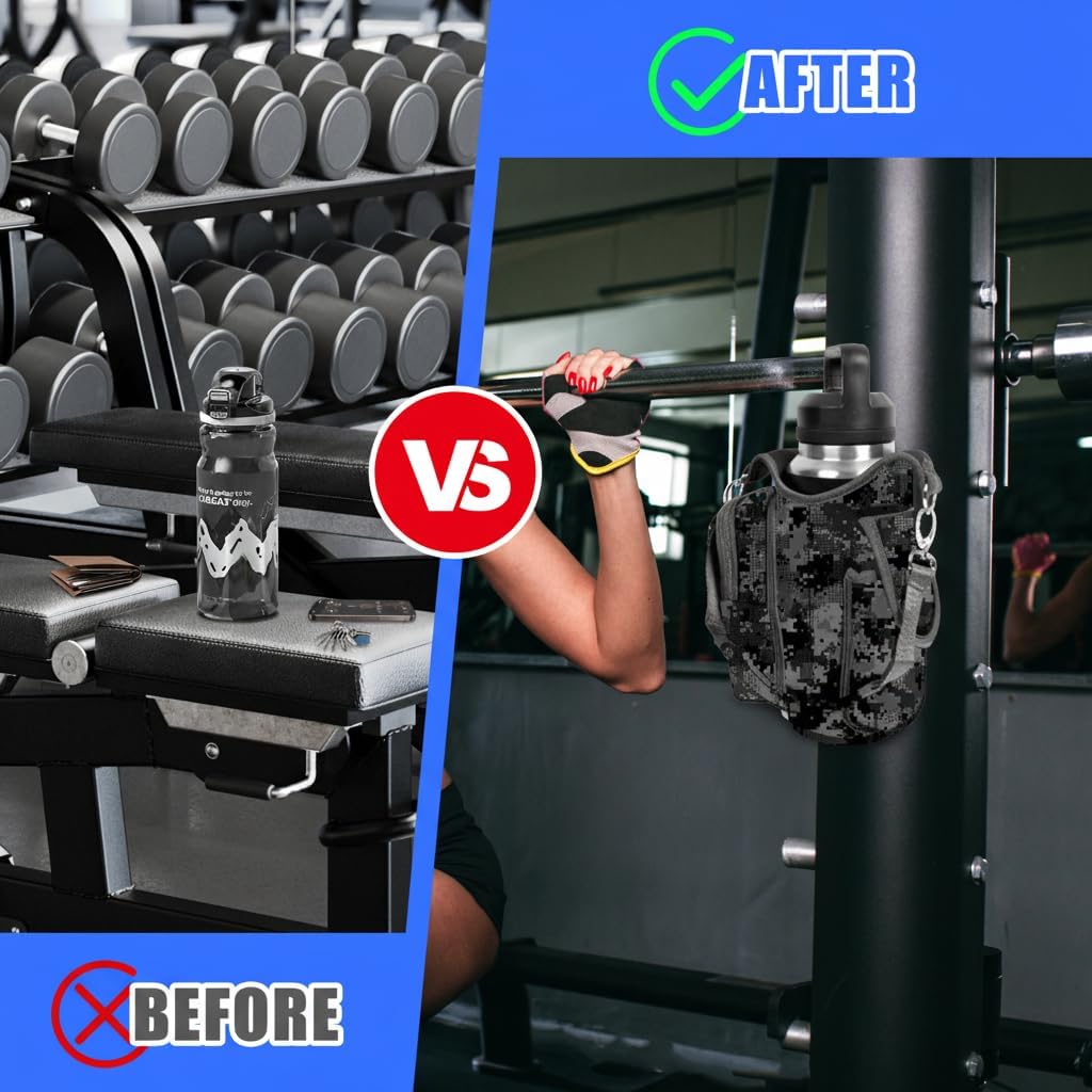 Magnetic Gym Bag Water Bottle Carrier Holder with Phone Pockets & Shoulder Strap,Gym Magnetic Bag 5 Built-in Magnets Gym Accessories Organizer Sling Bottle Bag Pouch Sleeve
