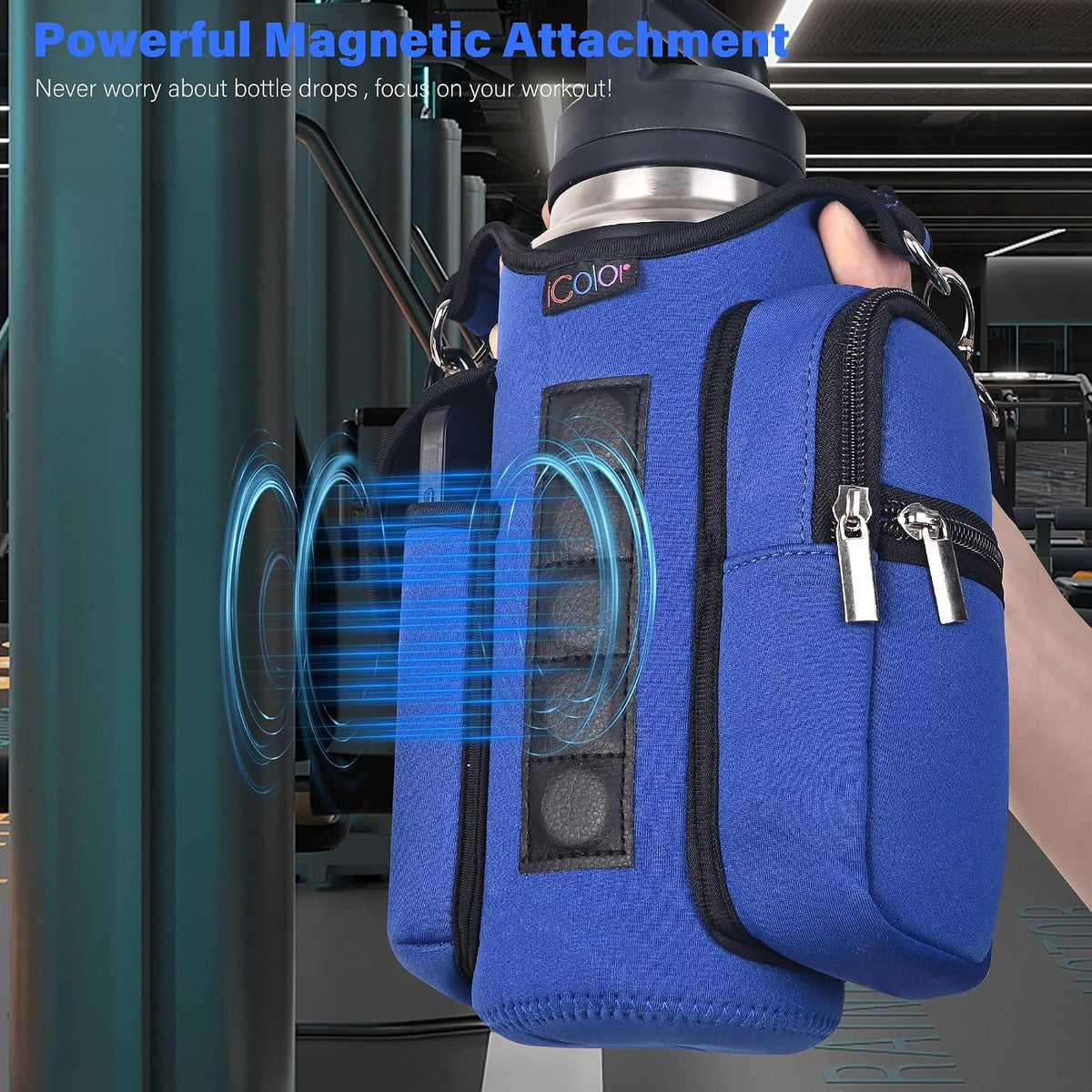Magnetic Gym Bag Water Bottle Carrier Holder with Phone Pockets & Shoulder Strap,Gym Magnetic Bag 5 Built-in Magnets Gym Accessories Organizer Sling Bottle Bag Pouch Sleeve