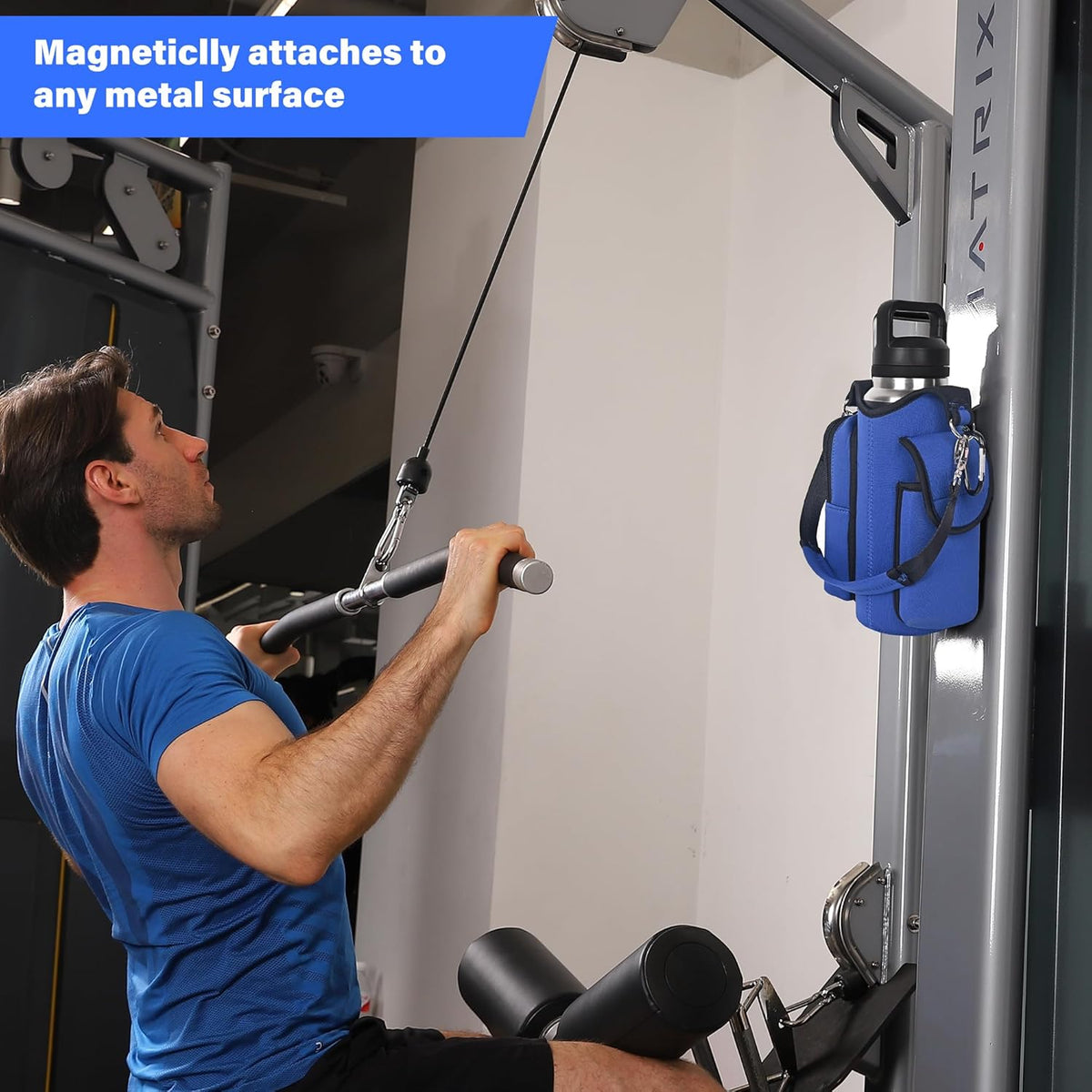 Magnetic Gym Bag Water Bottle Carrier Holder with Phone Pockets & Shoulder Strap,Gym Magnetic Bag 5 Built-in Magnets Gym Accessories Organizer Sling Bottle Bag Pouch Sleeve