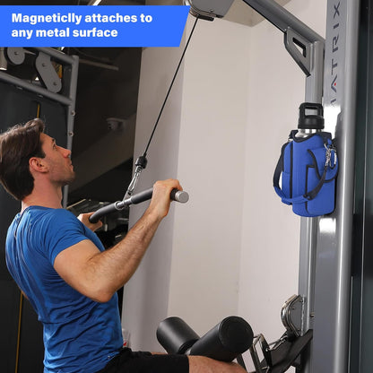 Magnetic Gym Bag Water Bottle Carrier Holder with Phone Pockets & Shoulder Strap,Gym Magnetic Bag 5 Built-in Magnets Gym Accessories Organizer Sling Bottle Bag Pouch Sleeve