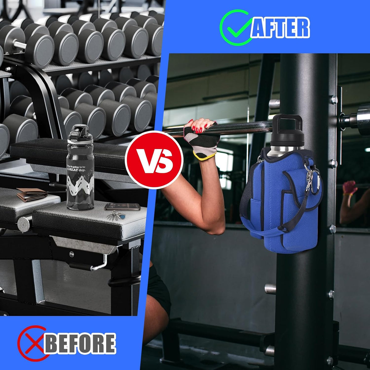 Magnetic Gym Bag Water Bottle Carrier Holder with Phone Pockets & Shoulder Strap,Gym Magnetic Bag 5 Built-in Magnets Gym Accessories Organizer Sling Bottle Bag Pouch Sleeve
