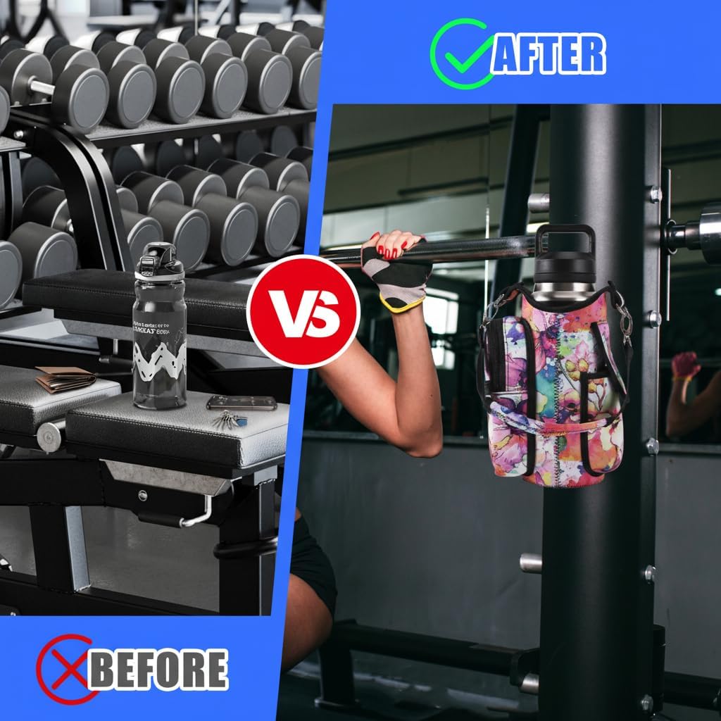 Magnetic Gym Bag Water Bottle Carrier Holder with Phone Pockets & Shoulder Strap,Gym Magnetic Bag 5 Built-in Magnets Gym Accessories Organizer Sling Bottle Bag Pouch Sleeve