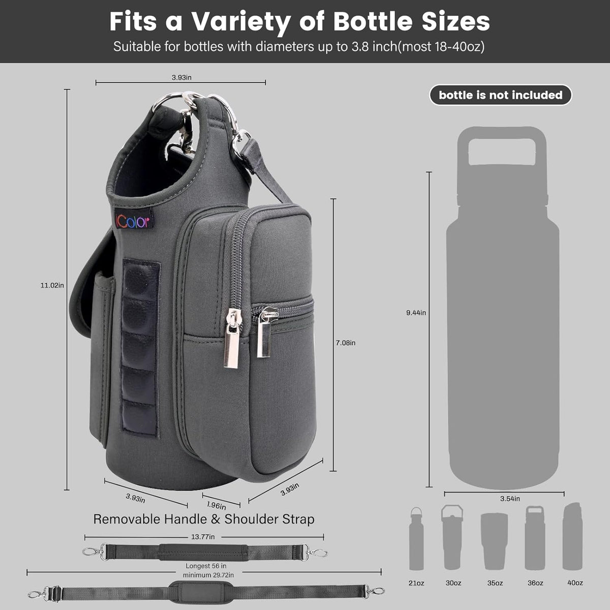 Magnetic Gym Bag Water Bottle Carrier Holder with Phone Pockets & Shoulder Strap,Gym Magnetic Bag 5 Built-in Magnets Gym Accessories Organizer Sling Bottle Bag Pouch Sleeve