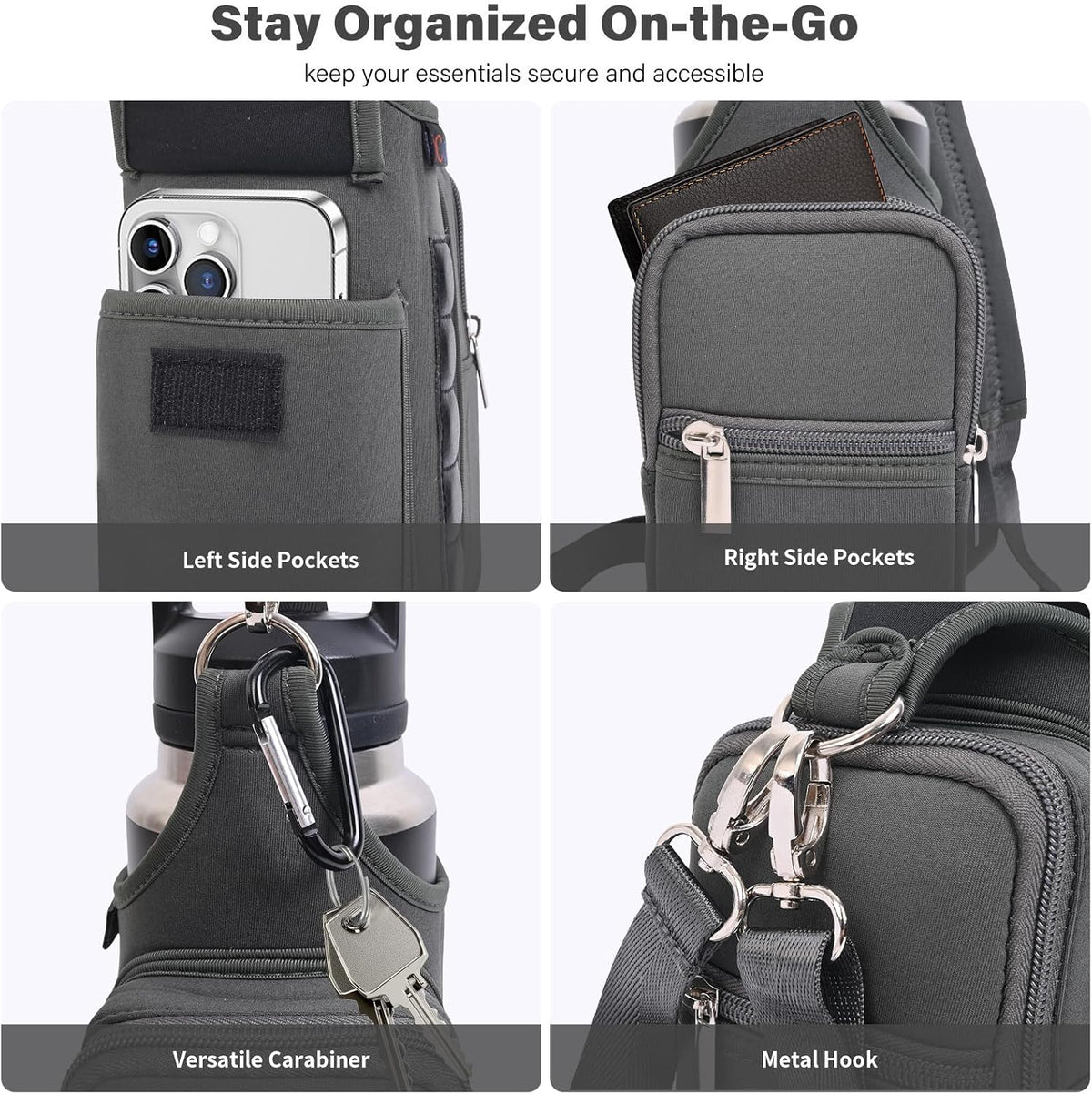 Magnetic Gym Bag Water Bottle Carrier Holder with Phone Pockets & Shoulder Strap,Gym Magnetic Bag 5 Built-in Magnets Gym Accessories Organizer Sling Bottle Bag Pouch Sleeve