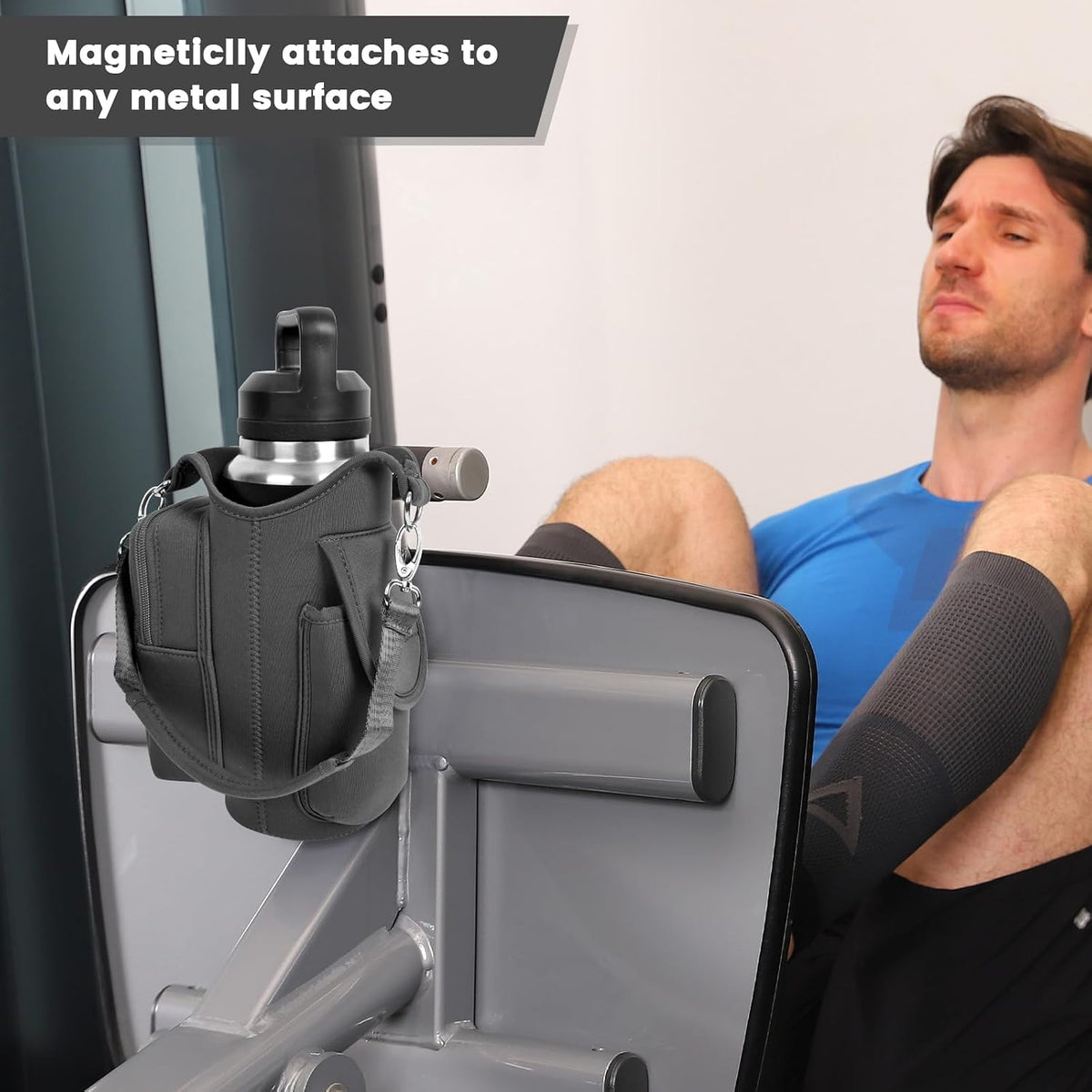 Magnetic Gym Bag Water Bottle Carrier Holder with Phone Pockets & Shoulder Strap,Gym Magnetic Bag 5 Built-in Magnets Gym Accessories Organizer Sling Bottle Bag Pouch Sleeve