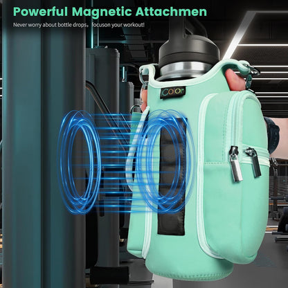 Magnetic Gym Bag Water Bottle Carrier Holder with Phone Pockets & Shoulder Strap,Gym Magnetic Bag 5 Built-in Magnets Gym Accessories Organizer Sling Bottle Bag Pouch Sleeve