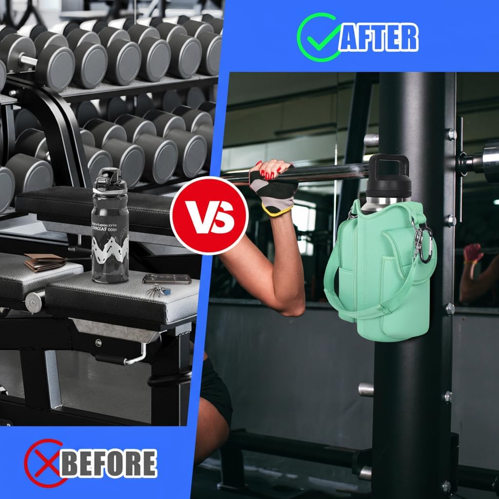 Magnetic Gym Bag Water Bottle Carrier Holder with Phone Pockets & Shoulder Strap,Gym Magnetic Bag 5 Built-in Magnets Gym Accessories Organizer Sling Bottle Bag Pouch Sleeve