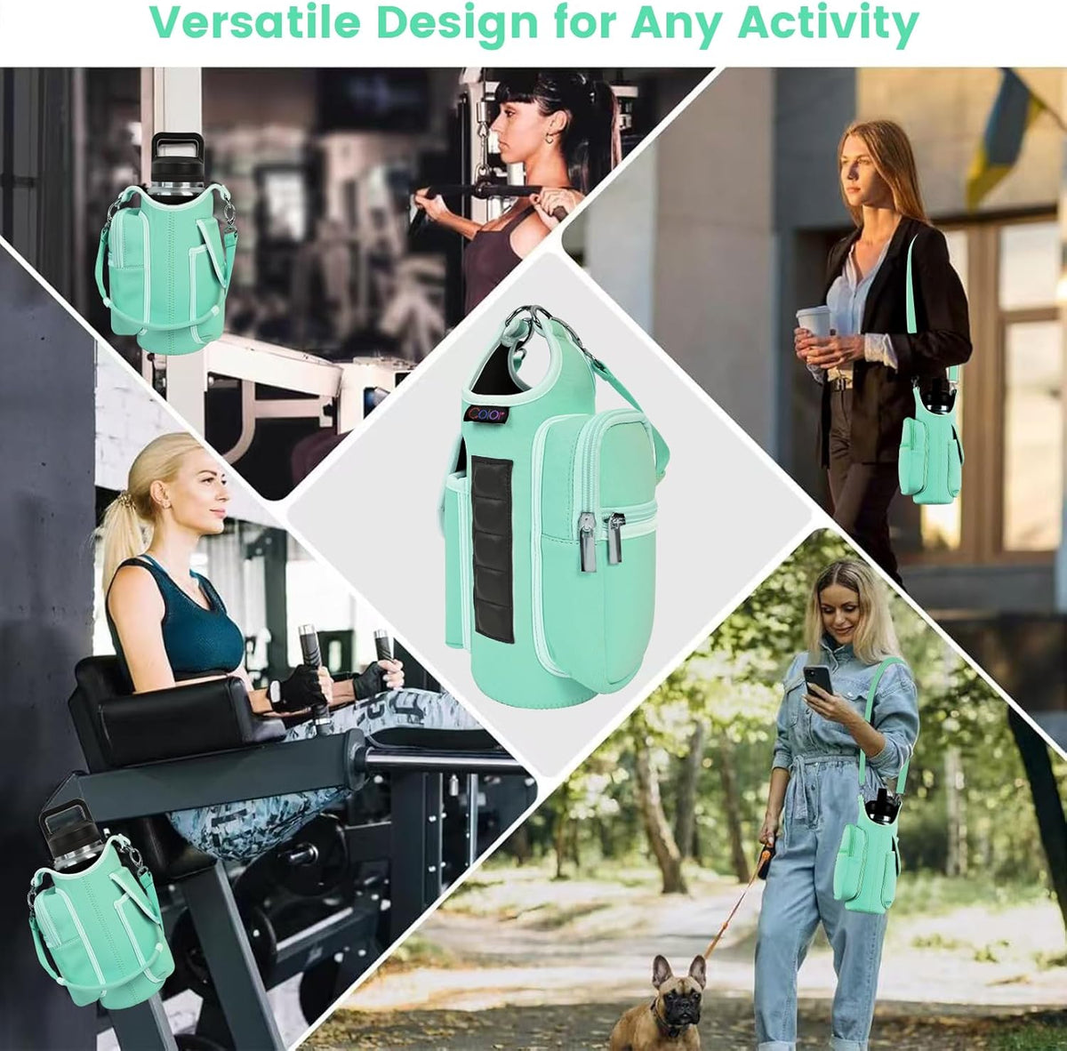 Magnetic Gym Bag Water Bottle Carrier Holder with Phone Pockets & Shoulder Strap,Gym Magnetic Bag 5 Built-in Magnets Gym Accessories Organizer Sling Bottle Bag Pouch Sleeve