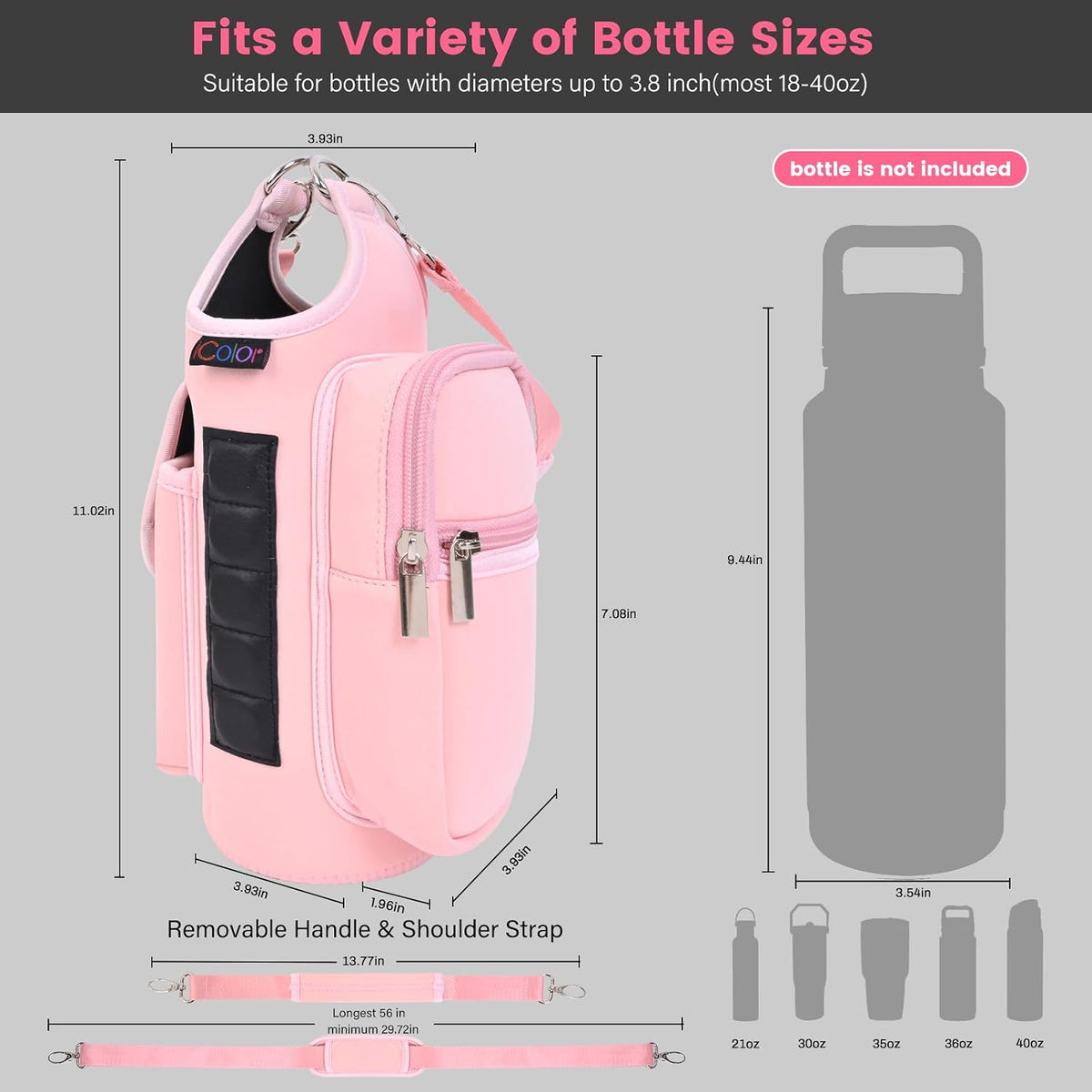 Magnetic Gym Bag Water Bottle Carrier Holder with Phone Pockets & Shoulder Strap,Gym Magnetic Bag 5 Built-in Magnets Gym Accessories Organizer Sling Bottle Bag Pouch Sleeve
