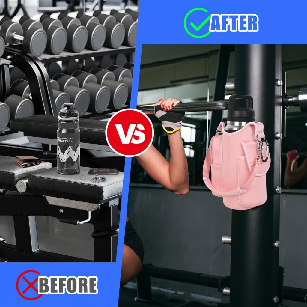 Magnetic Gym Bag Water Bottle Carrier Holder with Phone Pockets & Shoulder Strap,Gym Magnetic Bag 5 Built-in Magnets Gym Accessories Organizer Sling Bottle Bag Pouch Sleeve