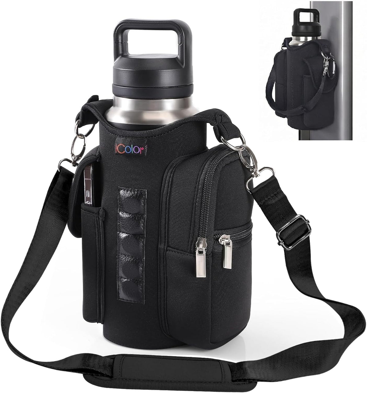 Magnetic Gym Bag Water Bottle Carrier Holder with Phone Pockets & Shoulder Strap,Gym Magnetic Bag 5 Built-in Magnets Gym Accessories Organizer Sling Bottle Bag Pouch Sleeve