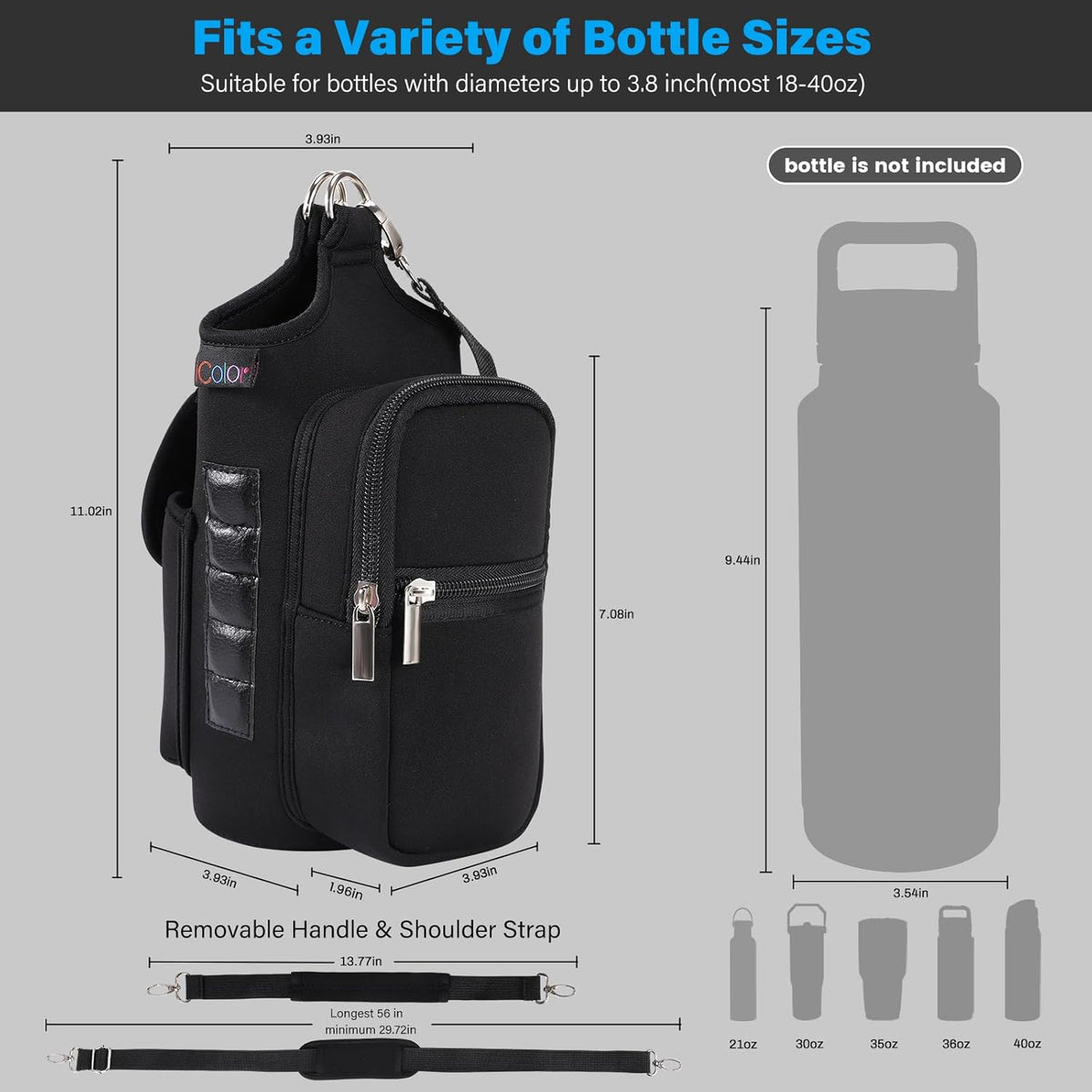 Magnetic Gym Bag Water Bottle Carrier Holder with Phone Pockets & Shoulder Strap,Gym Magnetic Bag 5 Built-in Magnets Gym Accessories Organizer Sling Bottle Bag Pouch Sleeve