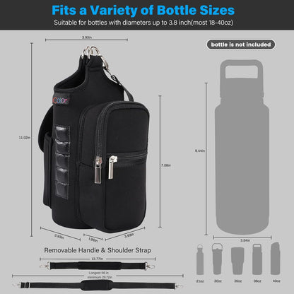Magnetic Gym Bag Water Bottle Carrier Holder with Phone Pockets & Shoulder Strap,Gym Magnetic Bag 5 Built-in Magnets Gym Accessories Organizer Sling Bottle Bag Pouch Sleeve