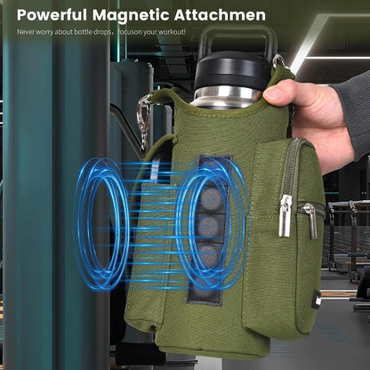 Magnetic Gym Bag Water Bottle Carrier Holder with Phone Pockets & Shoulder Strap,Gym Magnetic Bag 5 Built-in Magnets Gym Accessories Organizer Sling Bottle Bag Pouch Sleeve