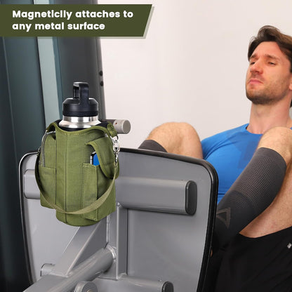 Magnetic Gym Bag Water Bottle Carrier Holder with Phone Pockets & Shoulder Strap,Gym Magnetic Bag 5 Built-in Magnets Gym Accessories Organizer Sling Bottle Bag Pouch Sleeve